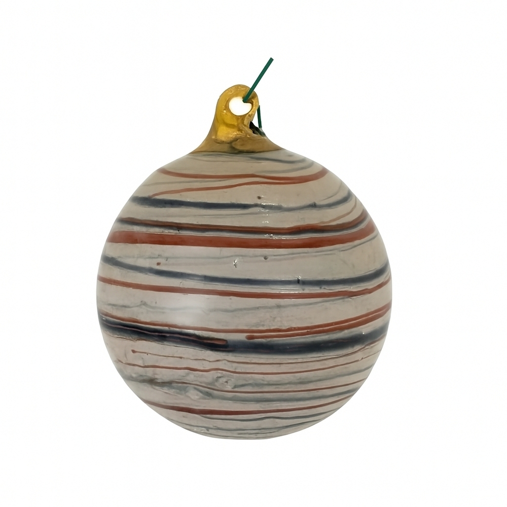 Handmade Blown Glass Orb Ornament Ball Holiday Christmas Earth Tones 3.5"